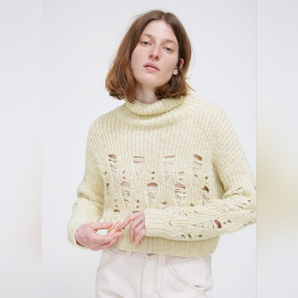 Rachel Comey "Tigris" Distressed Yellow Crop Sweater Size Small